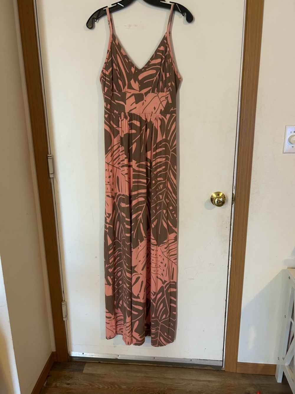 Tori Richard Pink and Brown Tropical Print Maxi Dress
